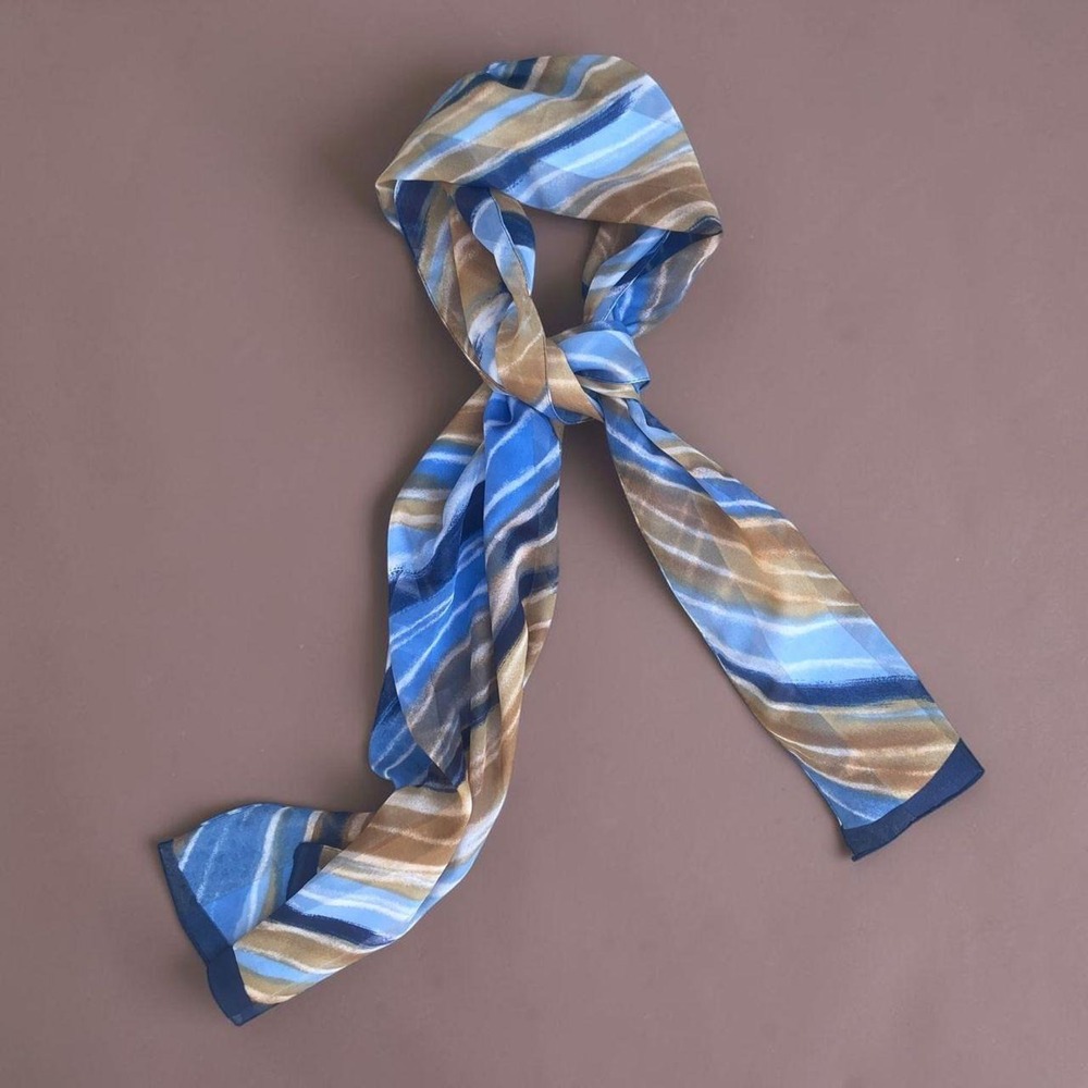 Vintage Dusky Blue and Brown Long Stripe Scarf 60 x 13
